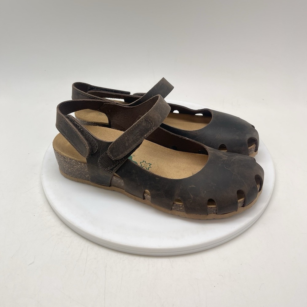 BioNatura Sandals Womens 37 6-6.5 Solo Brown Leather Mary Jane Slingback Shoes